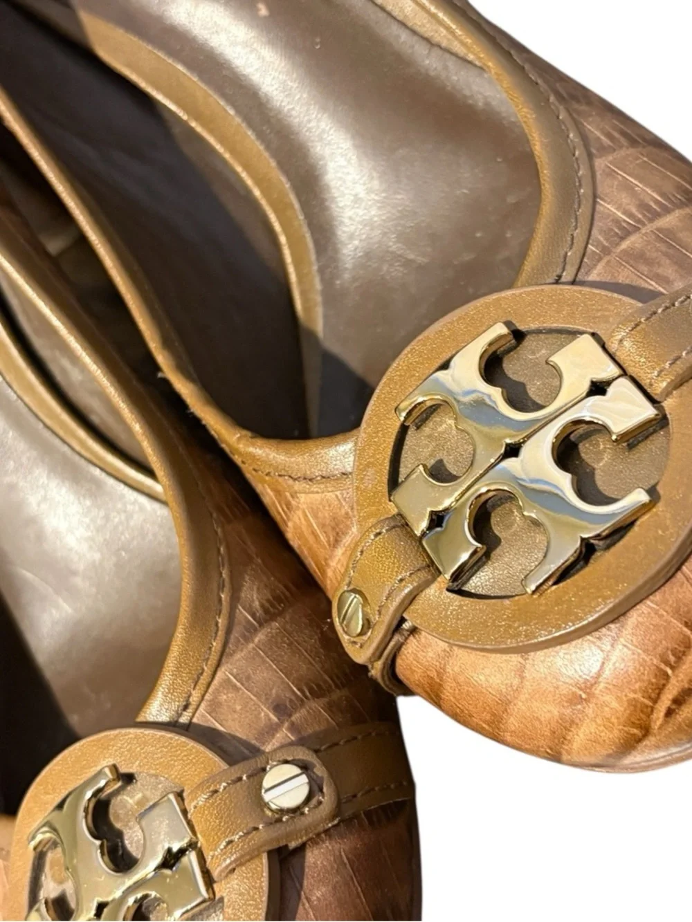 TORY BURCH Women’s Tan Crocodile Skin Style Heels Leather Size 9